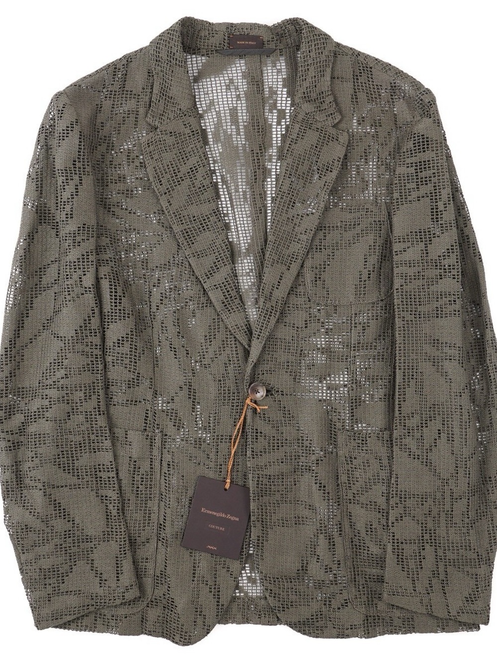 Ermenegildo Zegna Couture Mens Open Mesh Weave Floral Cotton Sport Coat size 54R